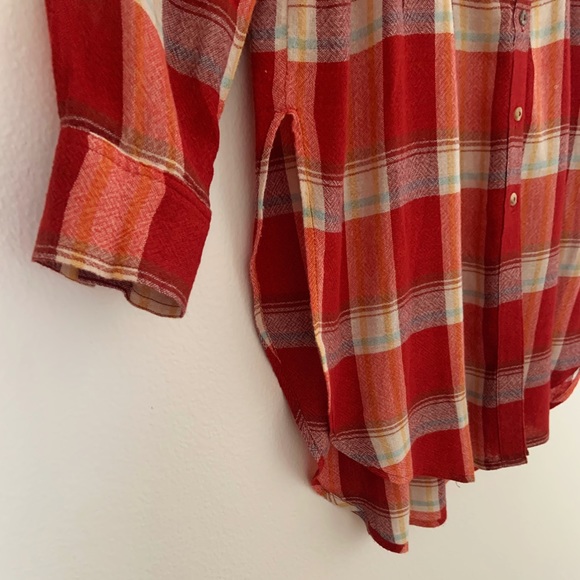 Anthro Akemi + Kin Red Plaid Long Sleeve Shirt Dress Small - Picture 6 of 8